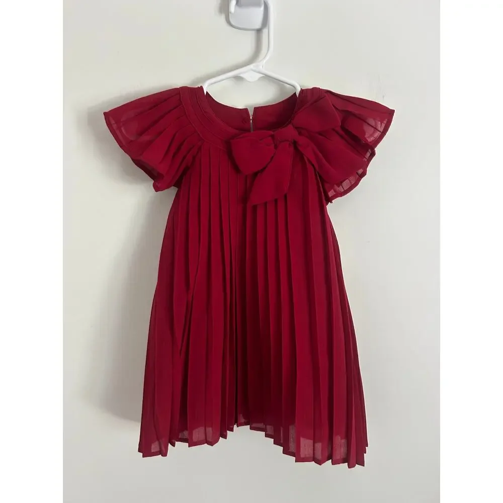 Mudpie Infant Girls 6-9 months Claret Pleated Dress – Holiday Party Outfit NWT
